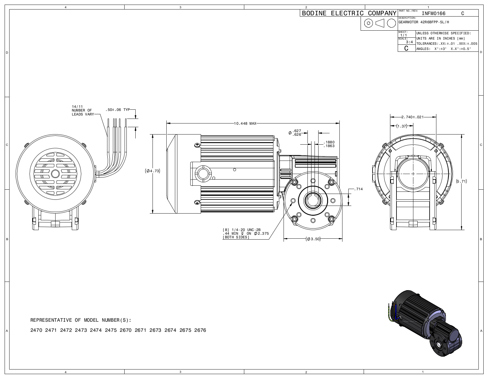 Bodine 2470, 2471, 2472, 2473, 2474 Reference Drawing