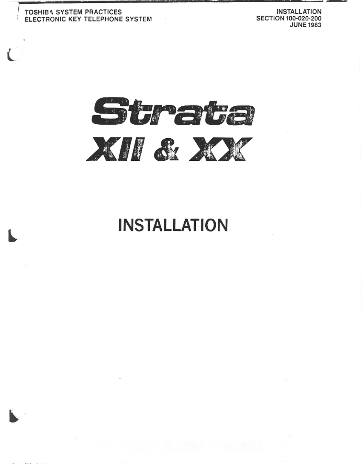 Toshiba Strata XII INSTALLATION INSTRUCTIONS