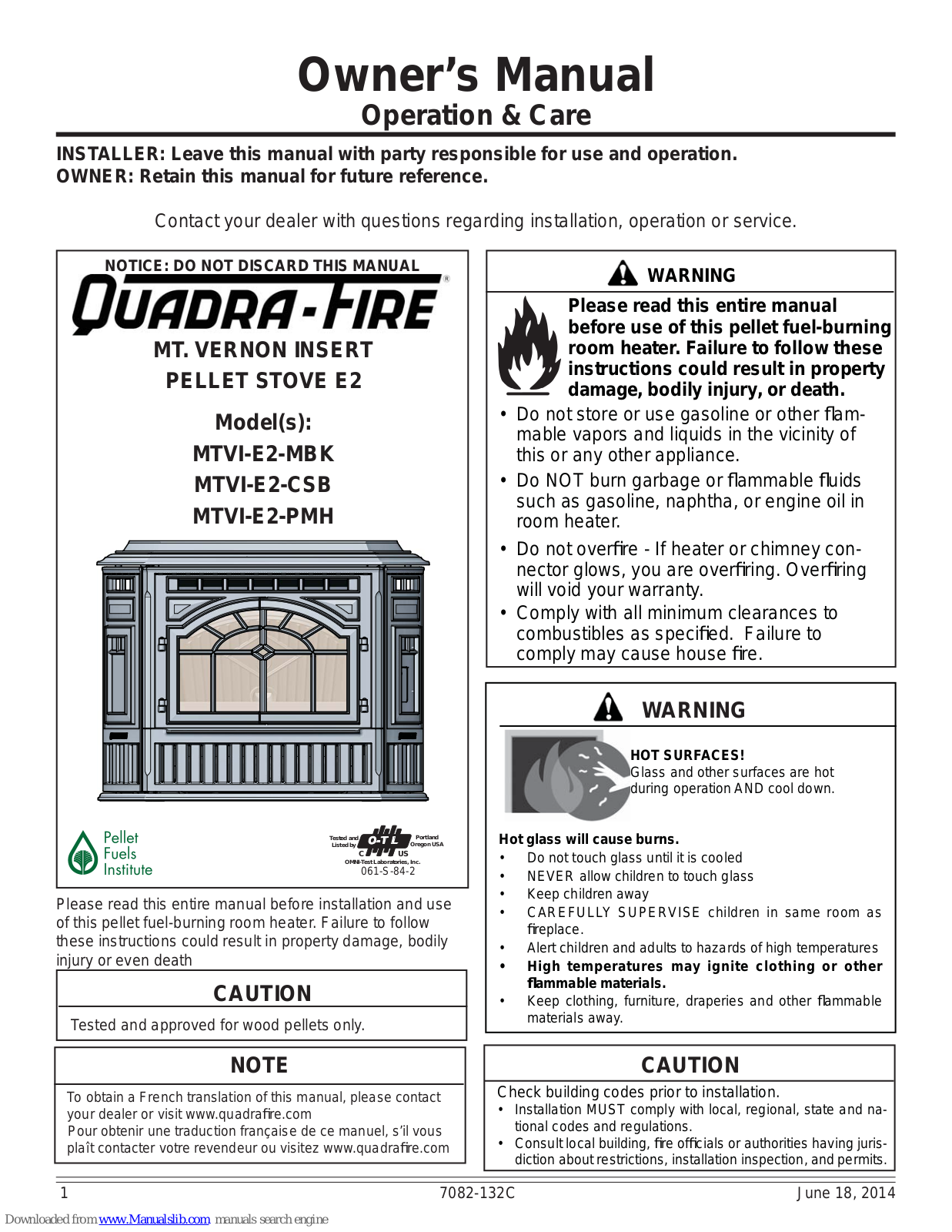 Quadra-Fire MTVI-E2-PMH, MTVI-E2-CSB Owner's Manual