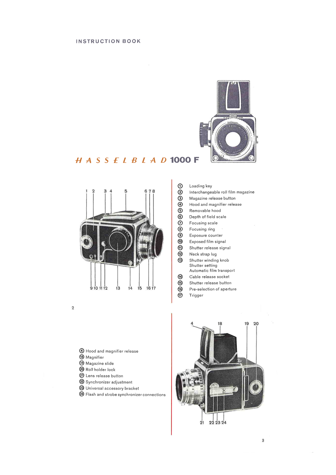 Hasselblad 1000 F Downloadable Instruction Book