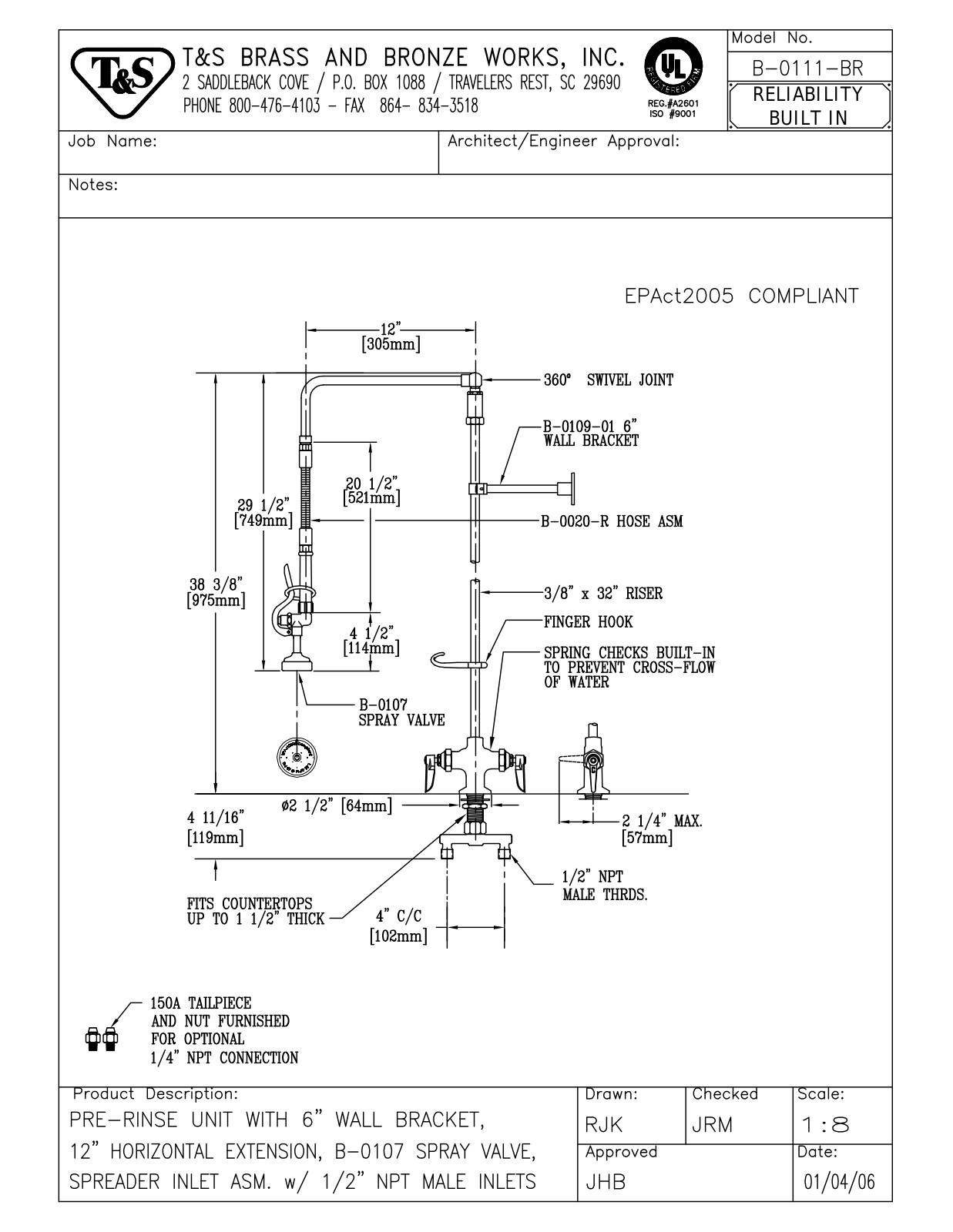 T&S Brass B-0111-BR User Manual