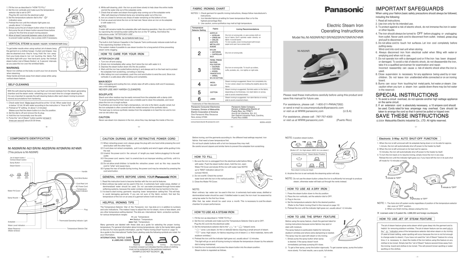 Panasonic Ni-n52sr, Ni-n70nr, Ni-n74nr Owner's Manual