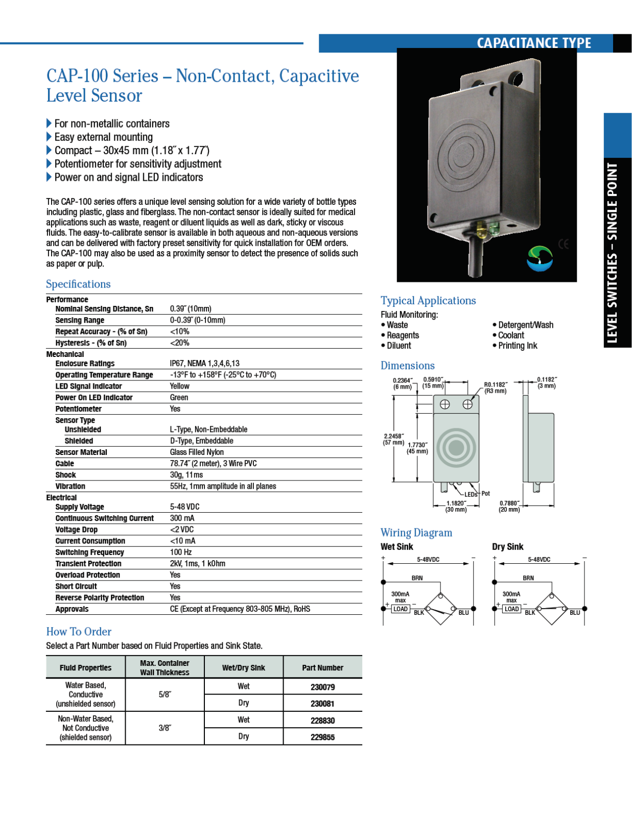 Gems Sensors & Controls CAP 100 Series Catalog Page