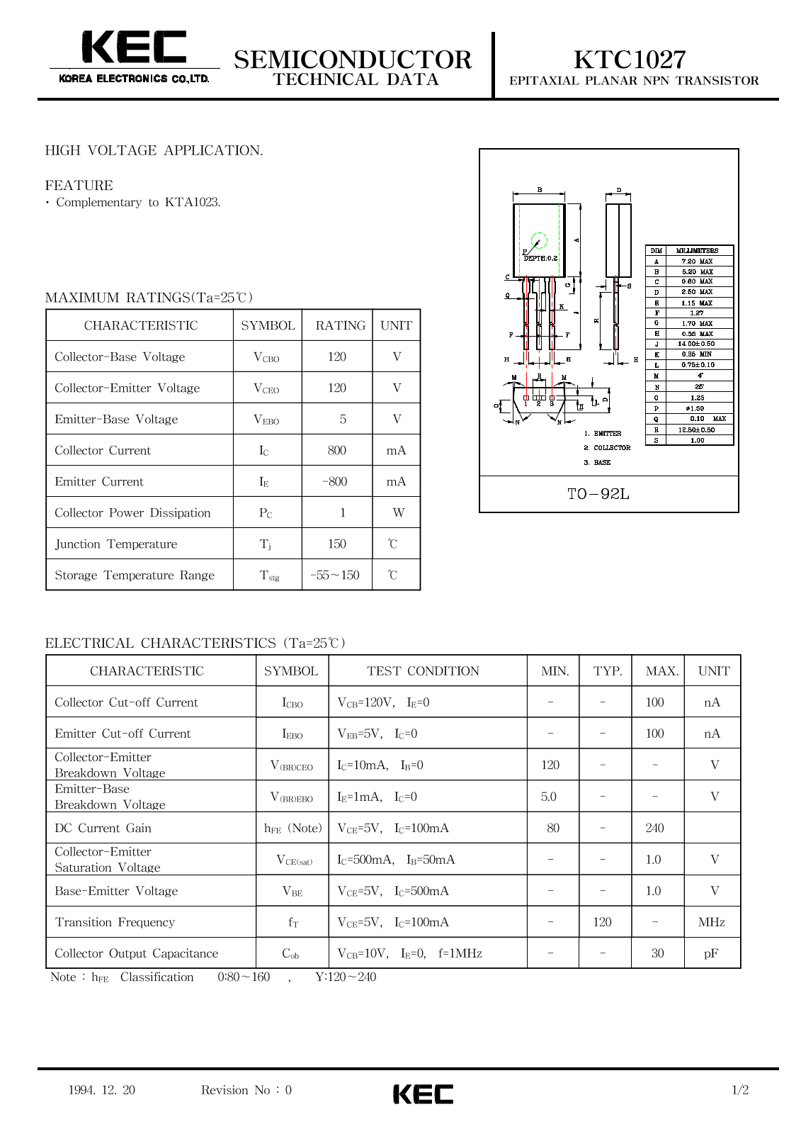 KEC KTC1027 Datasheet