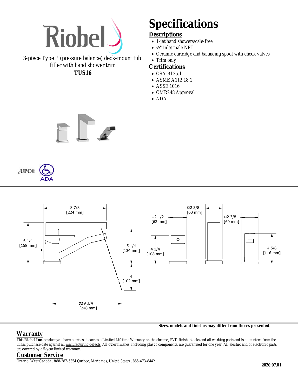 Riobel TUS16C, TUS16BN Specifications - ManualMachine.com