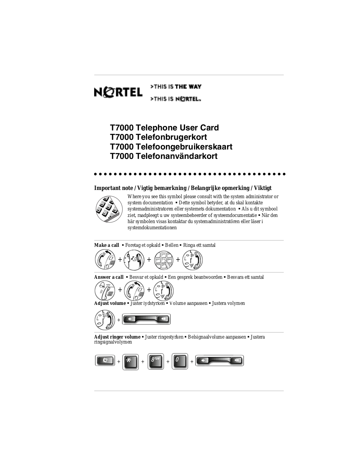 Nortel Networks T7000 User Manual