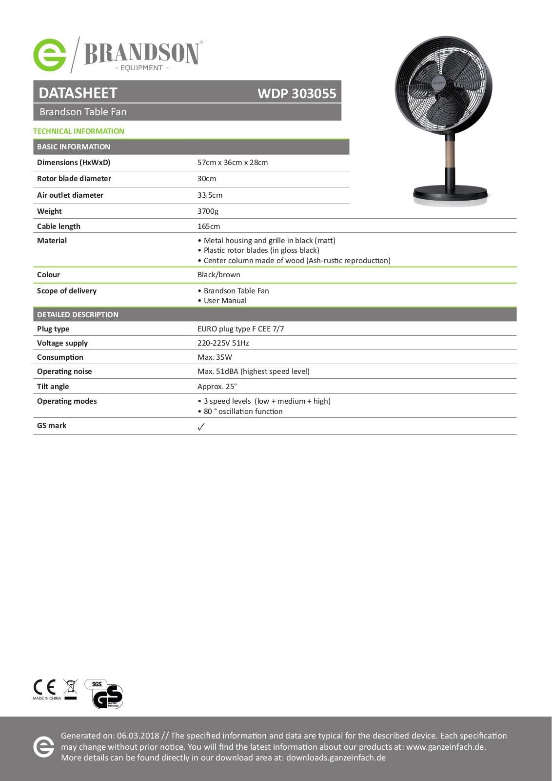 Brandson Equipment 303055 data sheet