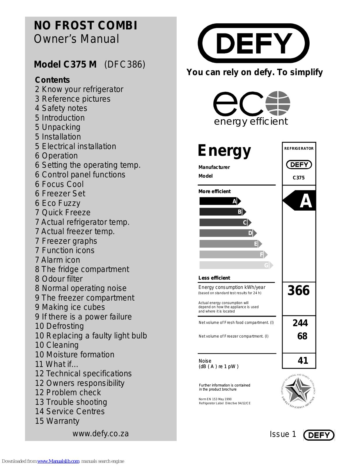 Defy C375, C375 M, DFC386 Owner's Manual