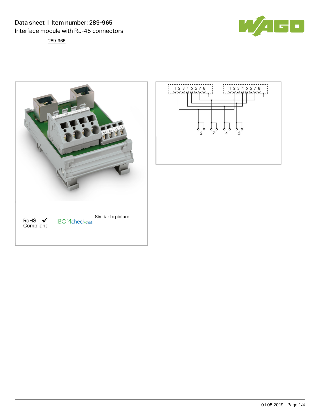 Wago 289-965 Data Sheet