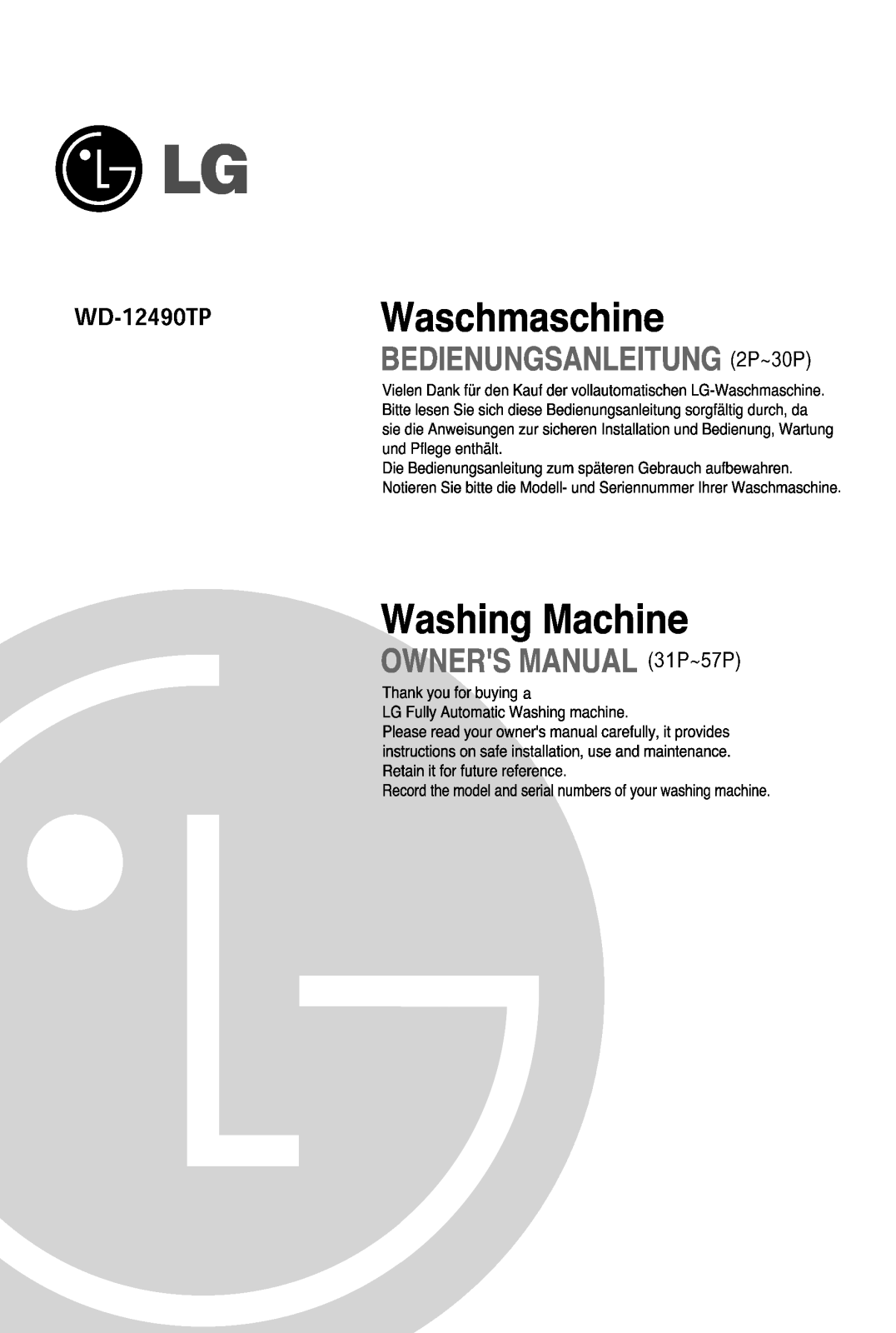 LG WD-12490TP Owner’s Manual