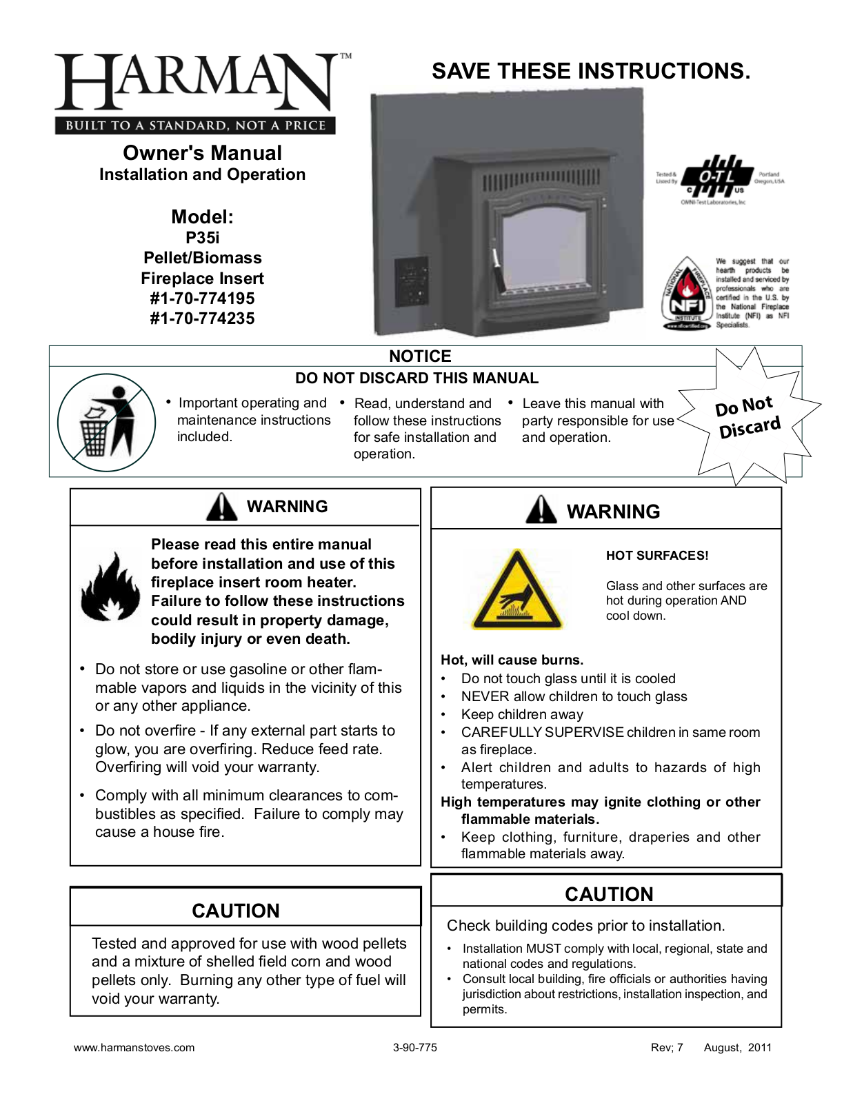 Harman Stove Company P35I User Manual