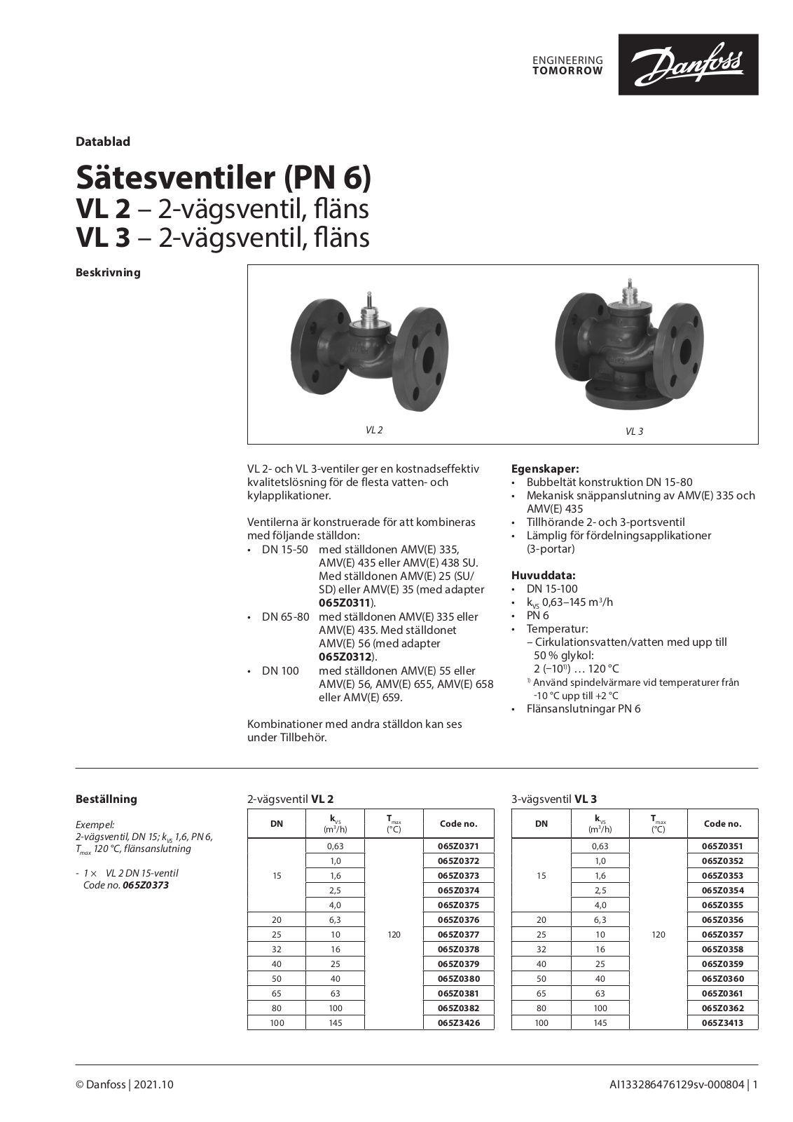 Danfoss VL 2, VL 3 Data sheet