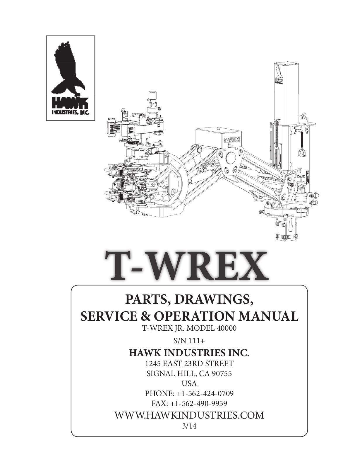 Hawk Industries T-Wrex Jr. Numbers 111,118 User Manual