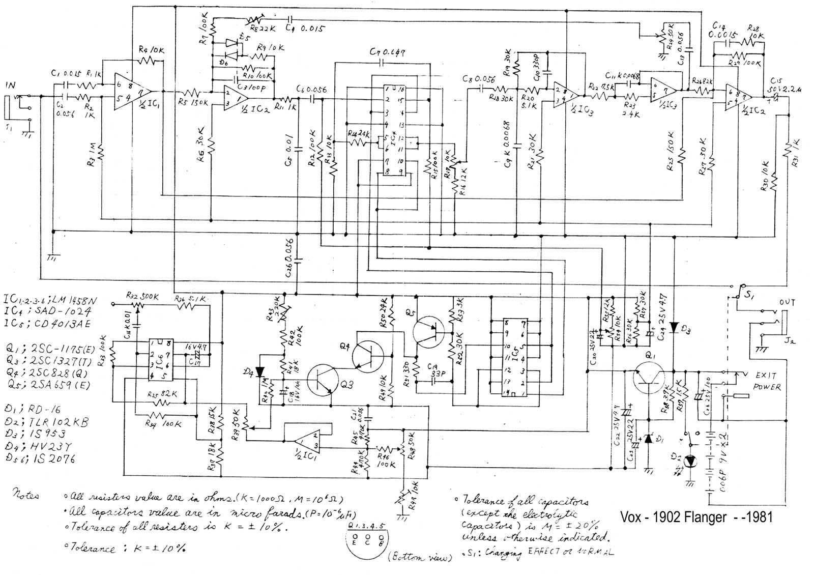 Vox 1902 flanger schematic