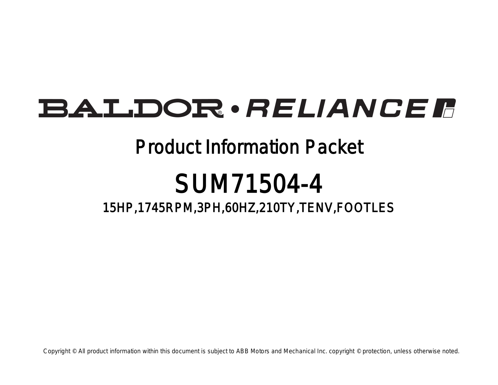 Baldor SUM71504-4 Product Information Sheet