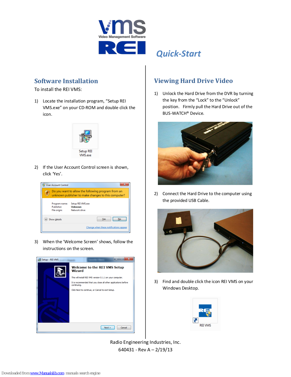 REI HD400, HD800 Quick Start Manual