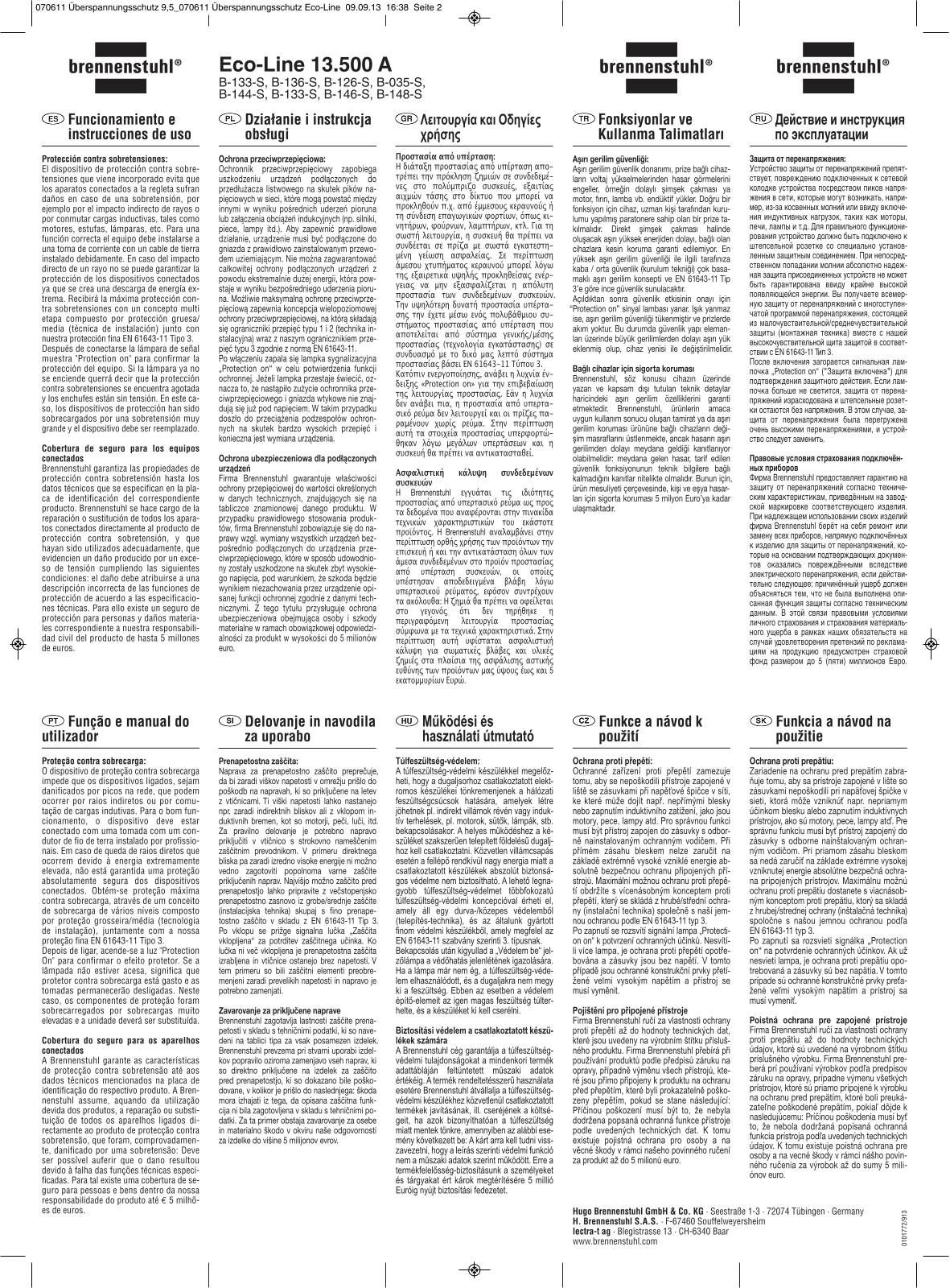 Brennenstuhl B-133-S, B-136-S, B-126-S, B-035-S, B-144-S User guide