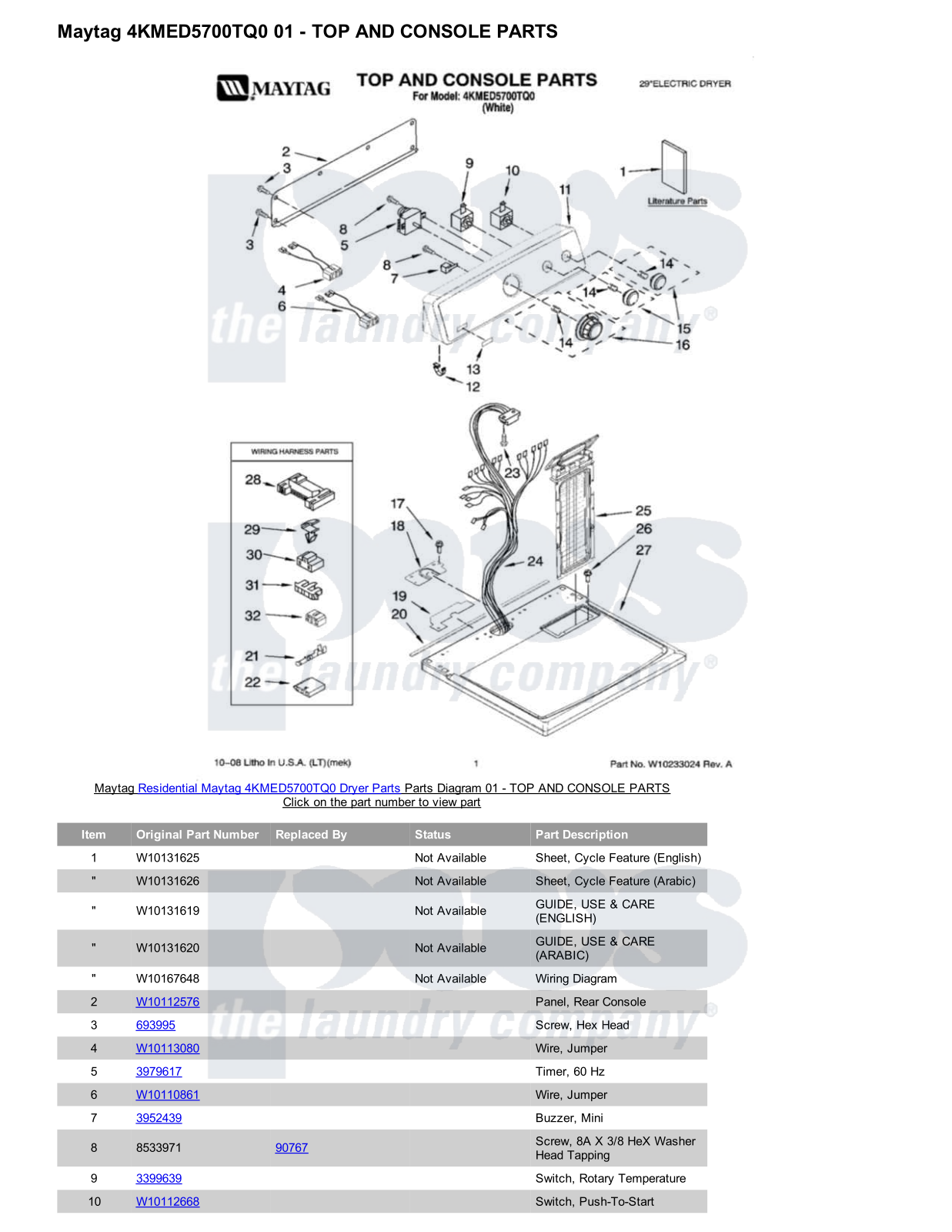 Maytag 4KMED5700TQ0 Parts Diagram