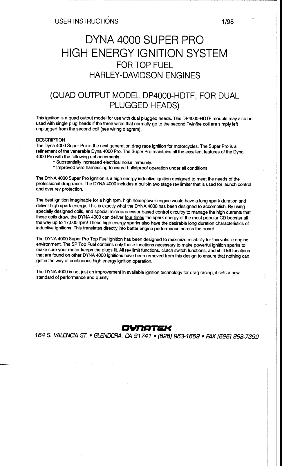 Dynatek DP4000-HDTF User Manual