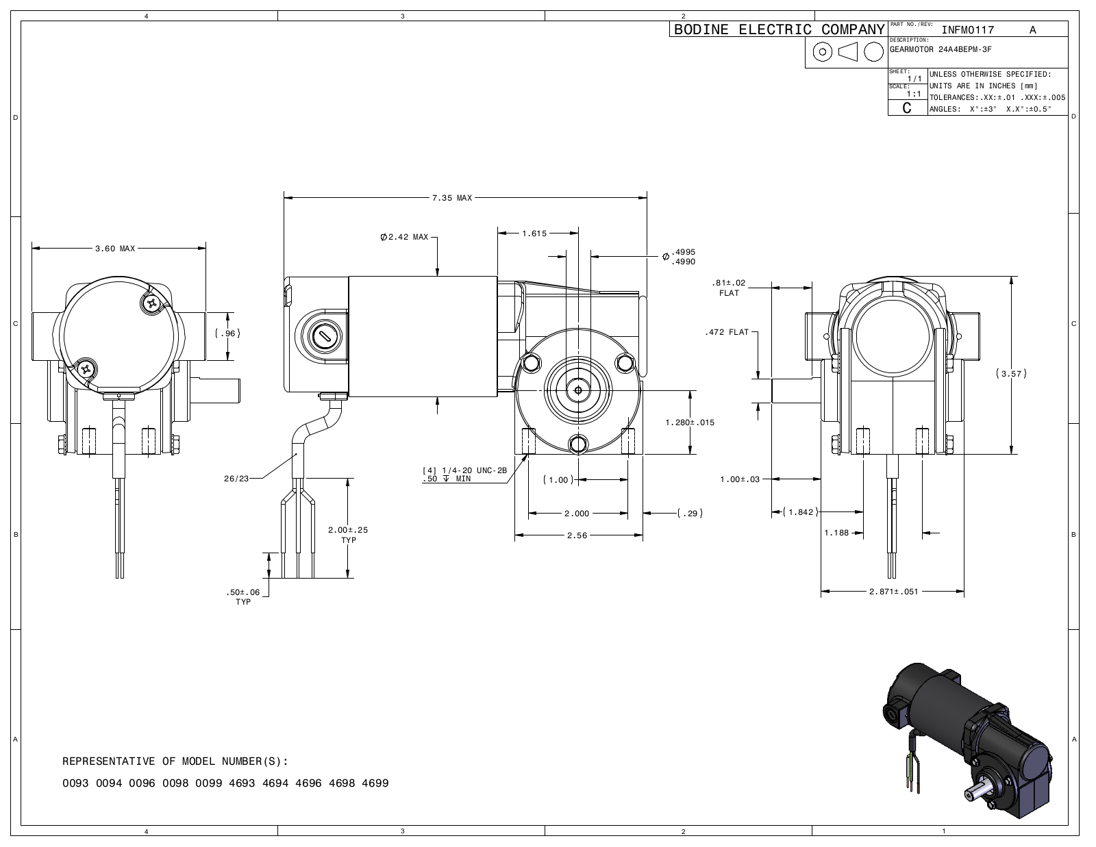 Bodine 0093, 0094, 0096, 0098, 0099 Reference Drawing