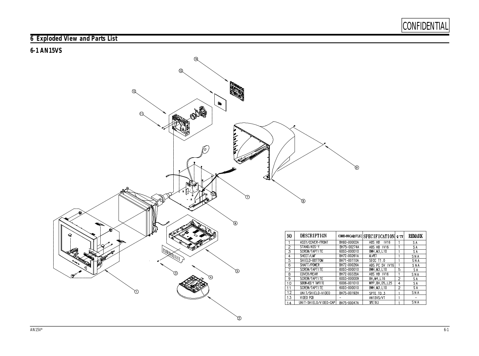 Samsung AN15V Expoioded View and Parts List