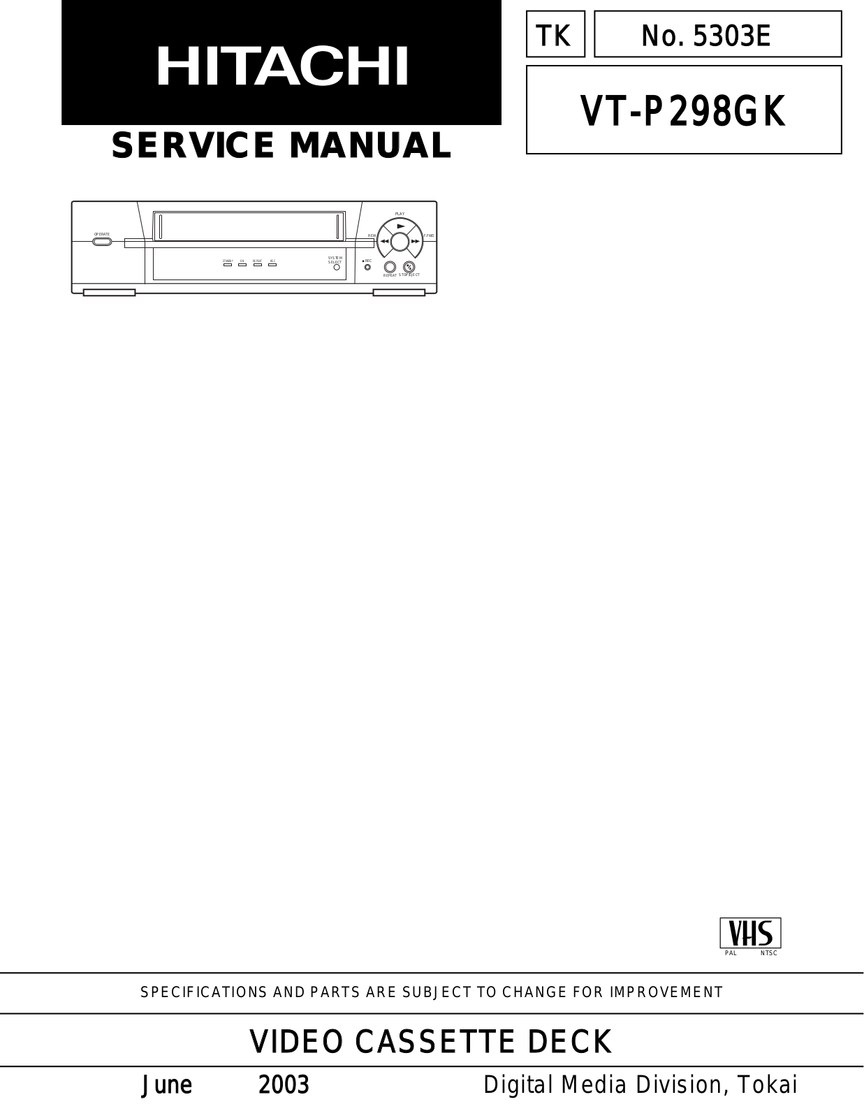 Hitachi vt-p298gk Service Manual