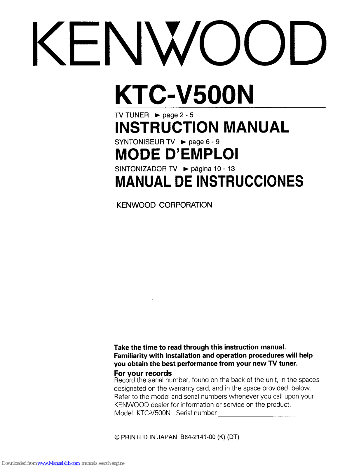 Kenwood KTC-V5000N Instruction Manual