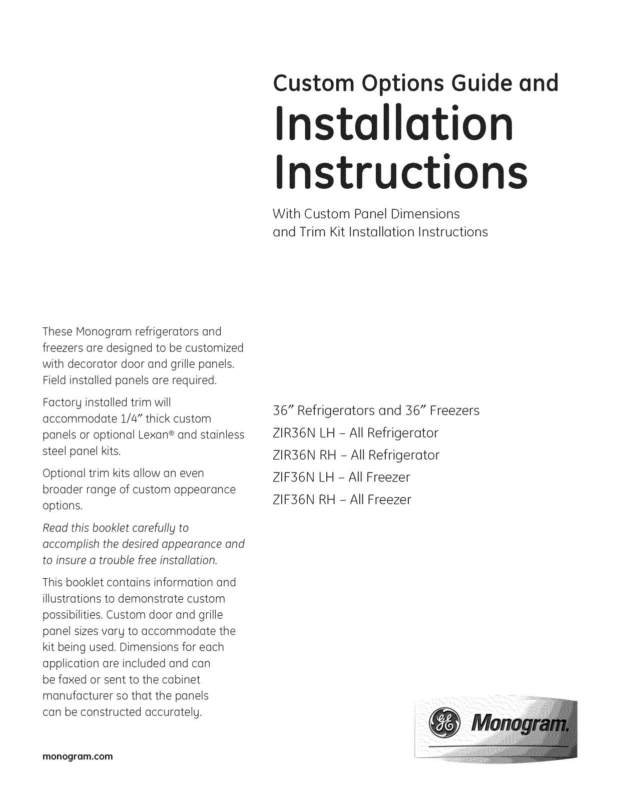 GE ZIR36NMALH, ZIR36NMARH, ZIR36NMBLH, ZIR36NMBRH, ZIR36NMCLH Installation Guide - ManualMachine.com