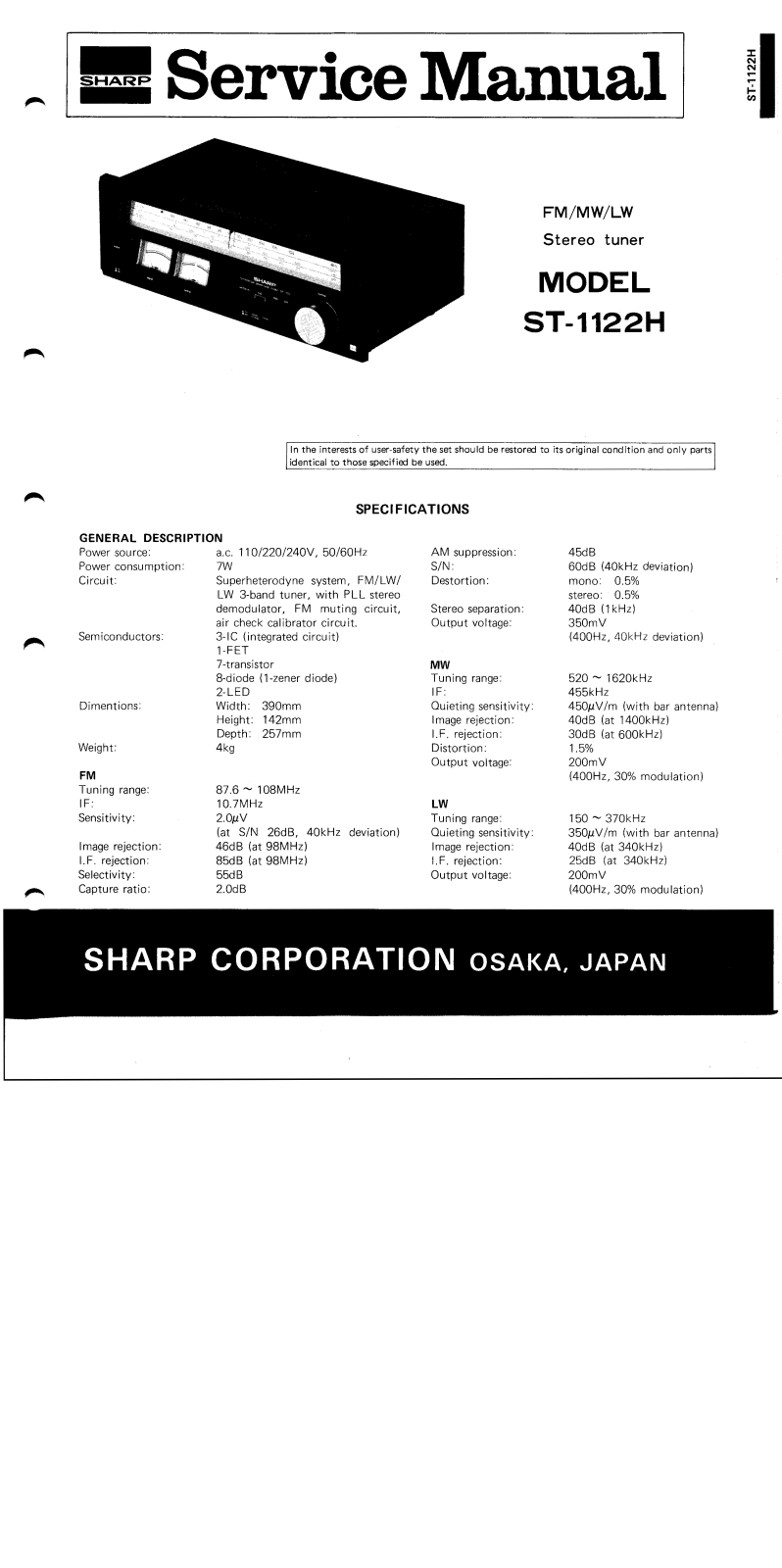 Sharp ST-1122-H, ST-1122 Service manual