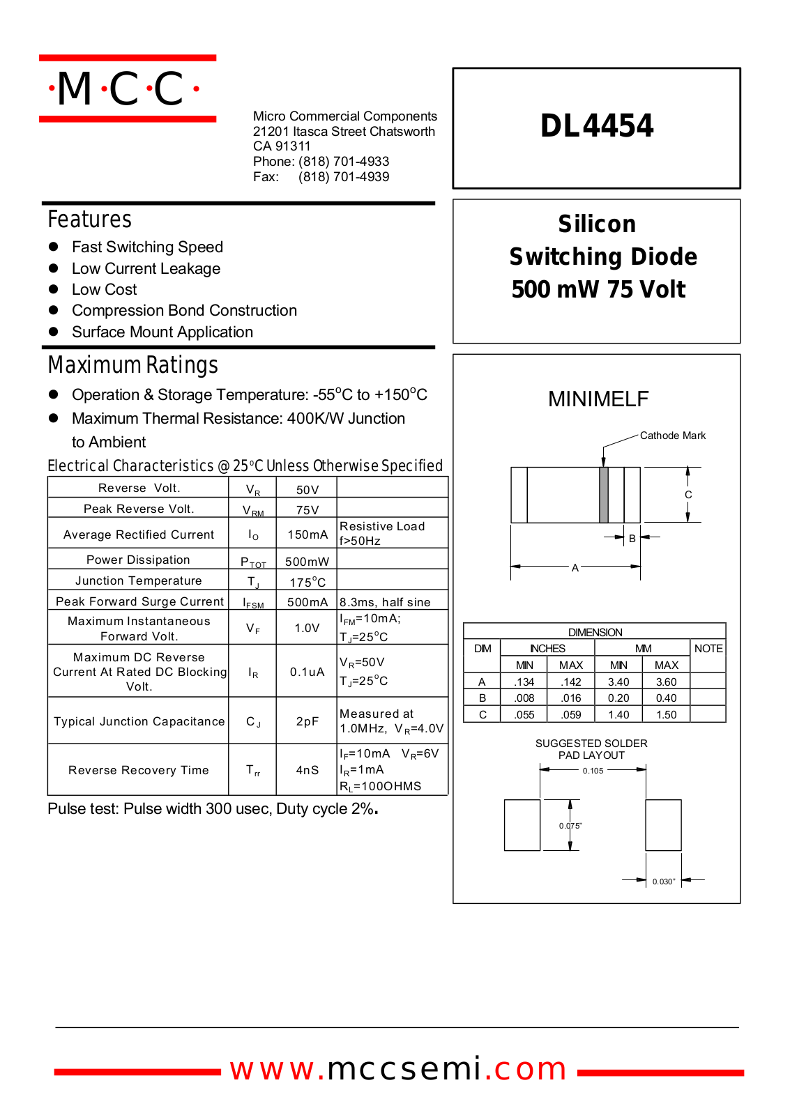 MCC DL4454 Datasheet