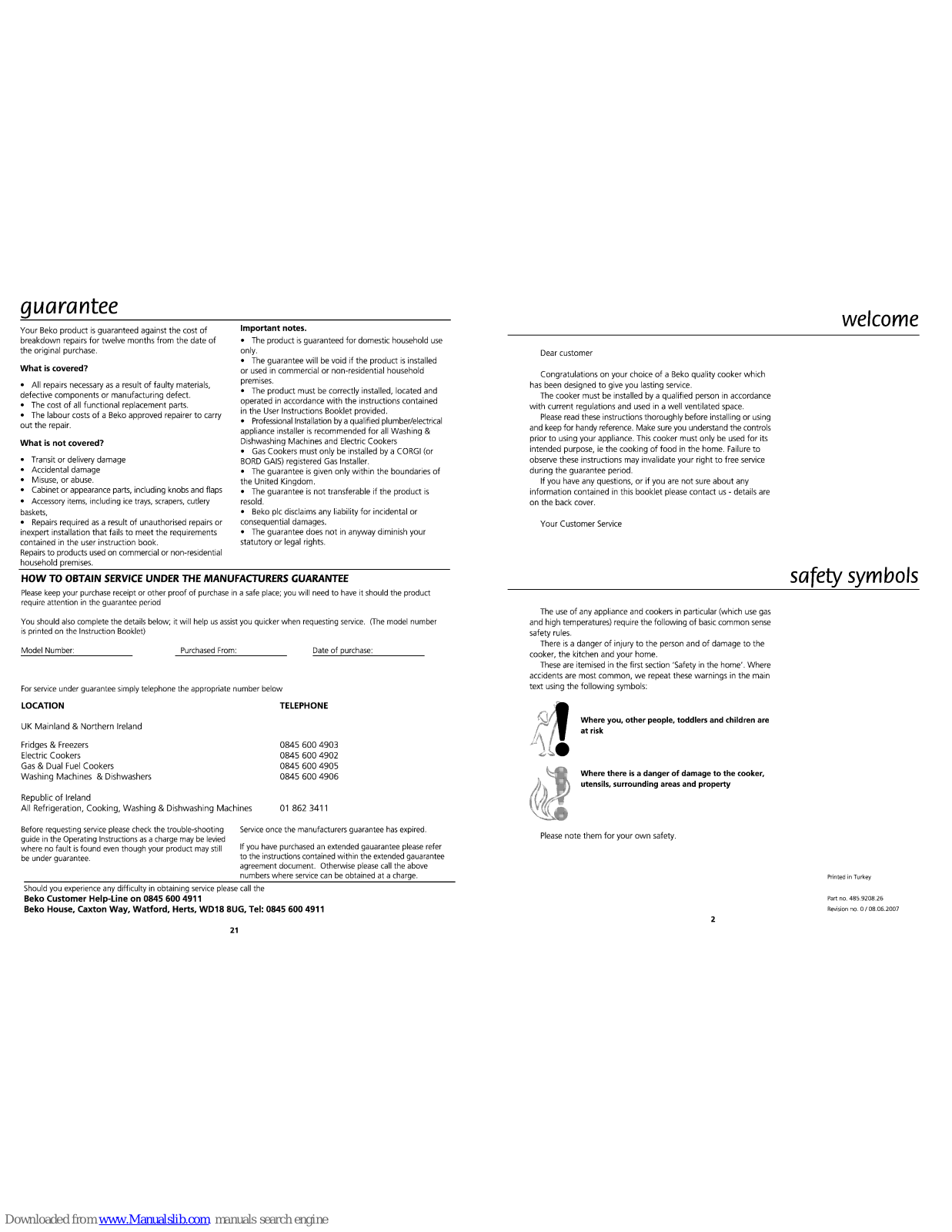 Beko DG581 NWP, DG581 LWP User Manual