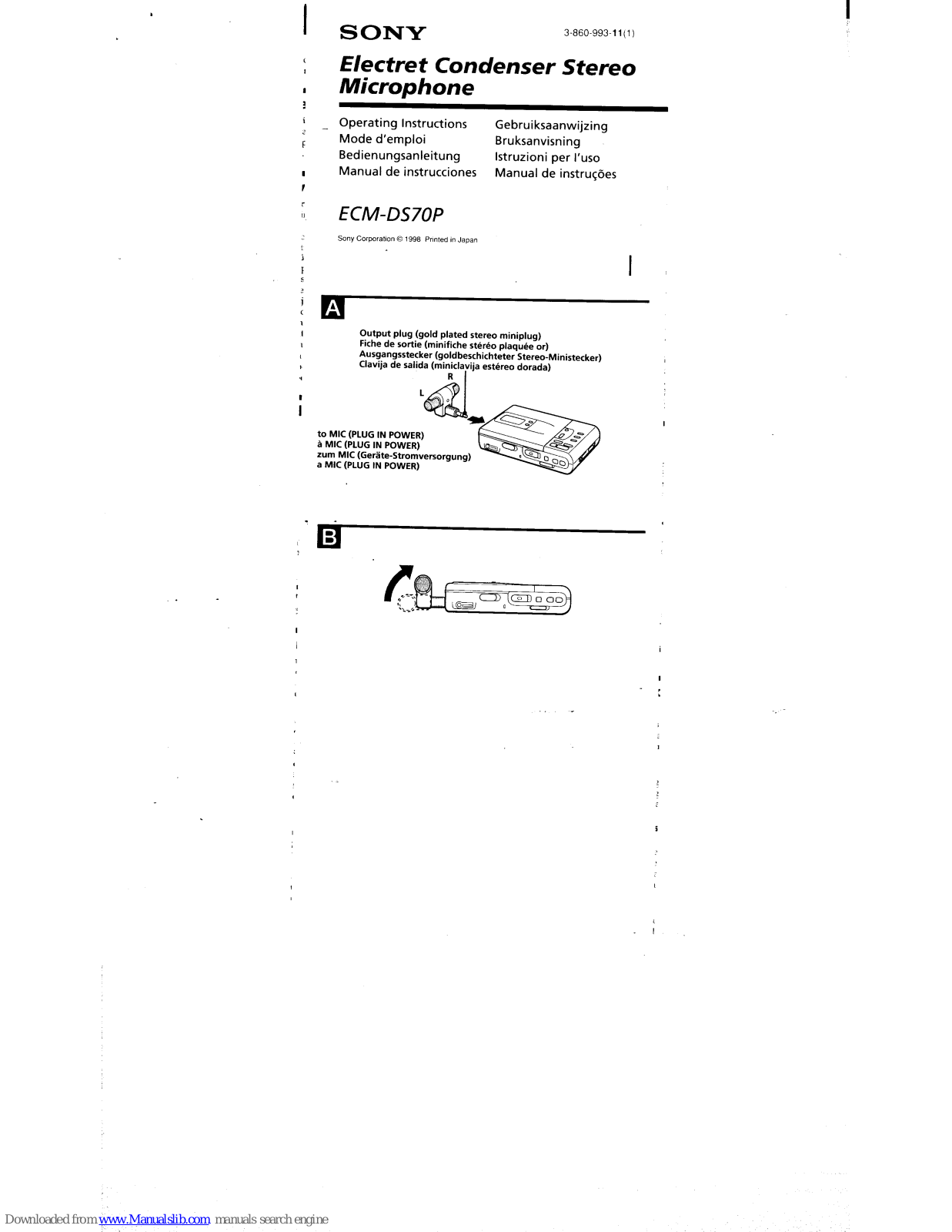 Sony ECM-DS70P Operating Instructions / Manual de instrucciones / Mode d’, emploi / Manual de instruç, õ, es Operating Instructions Manual