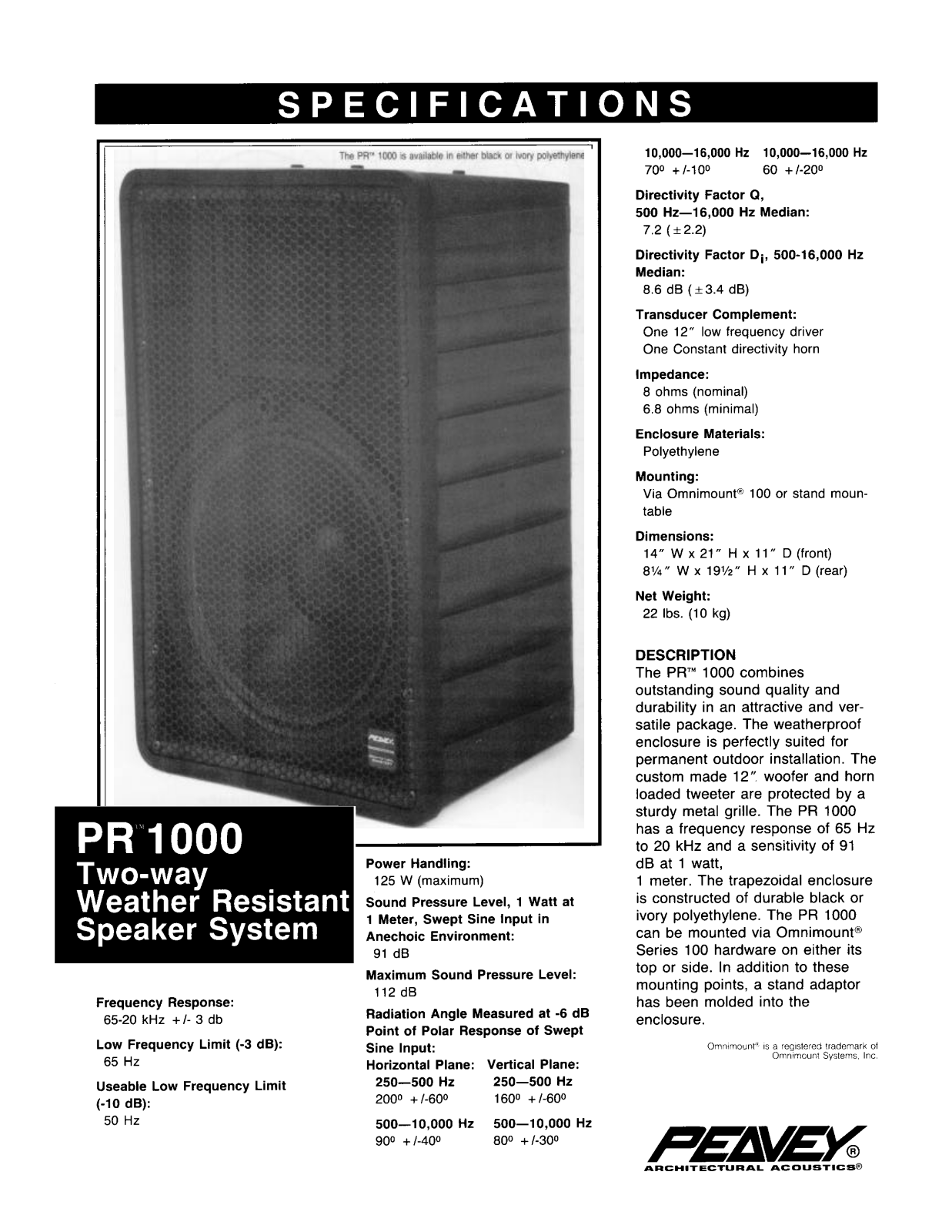 Peavey PR 1000 User Manual