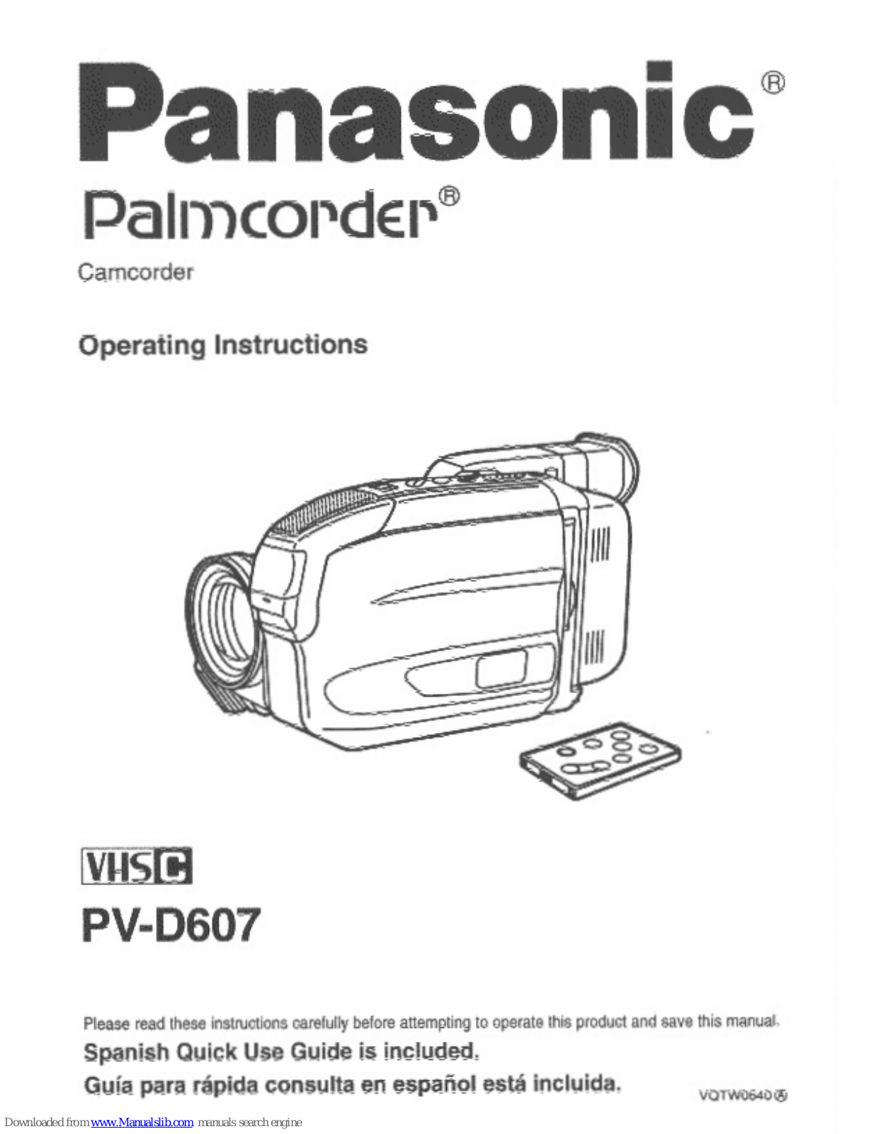 Panasonic Palmcorder PV-D607, PVD607D - VHS-C CAMCORDER User Manual