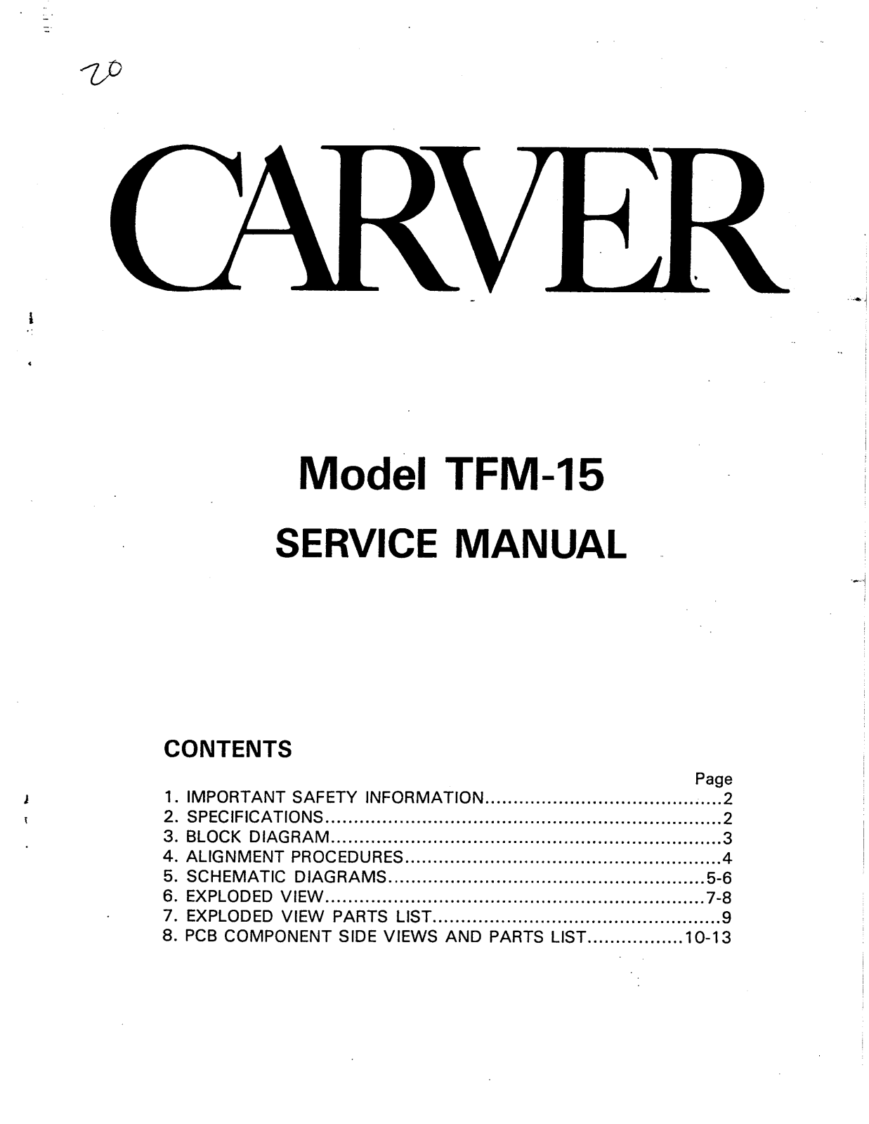 Carver TFM-15 Service manual