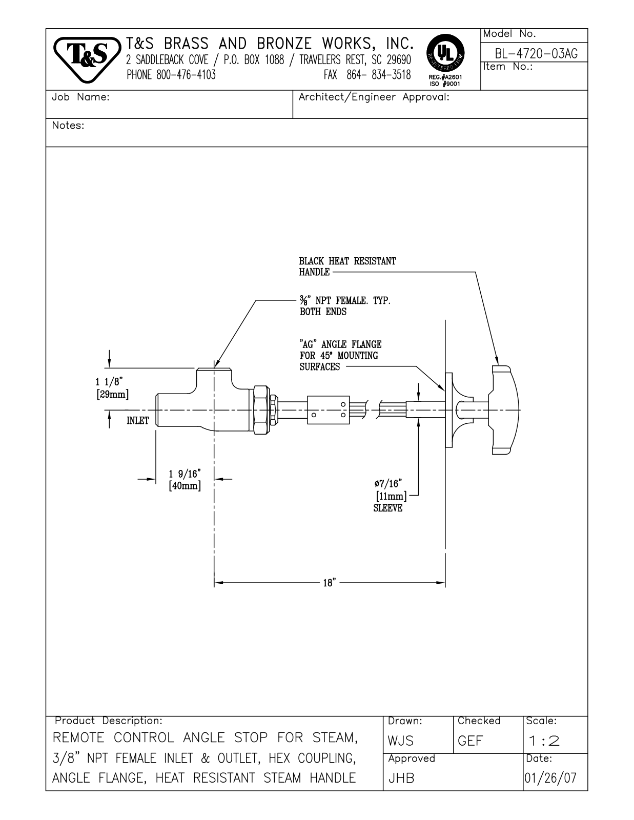 T&S Brass BL-4720-03AG User Manual
