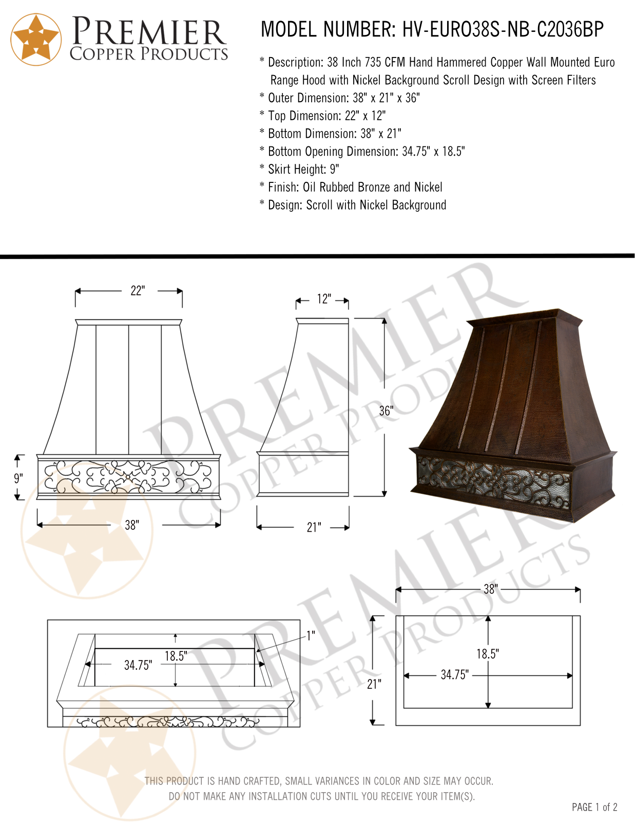 Premier Copper Products IER1937 Specifications - ManualMachine.com
