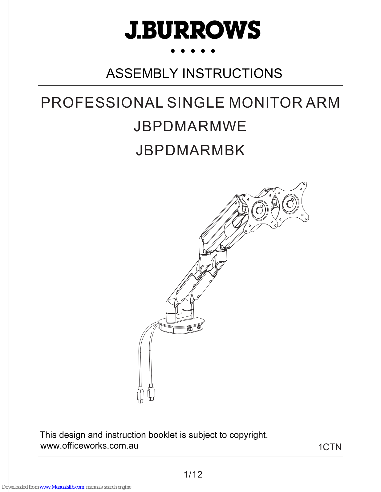 J.Burrows JBPDMARMWE, JBPDMARMBK Assembly Instructions Manual