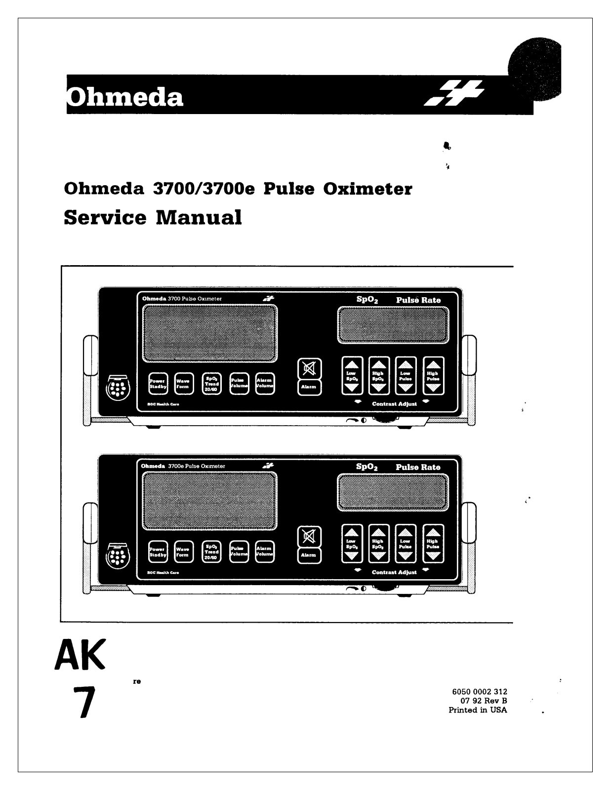 Ohmeda 3700 Service manual