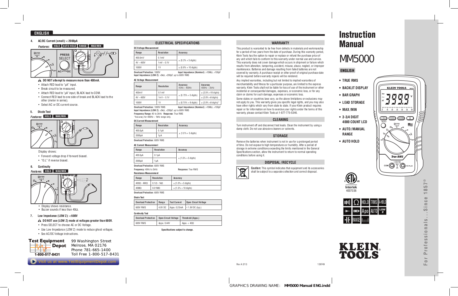 Klein Tools Klein Tools MM5000 Manual