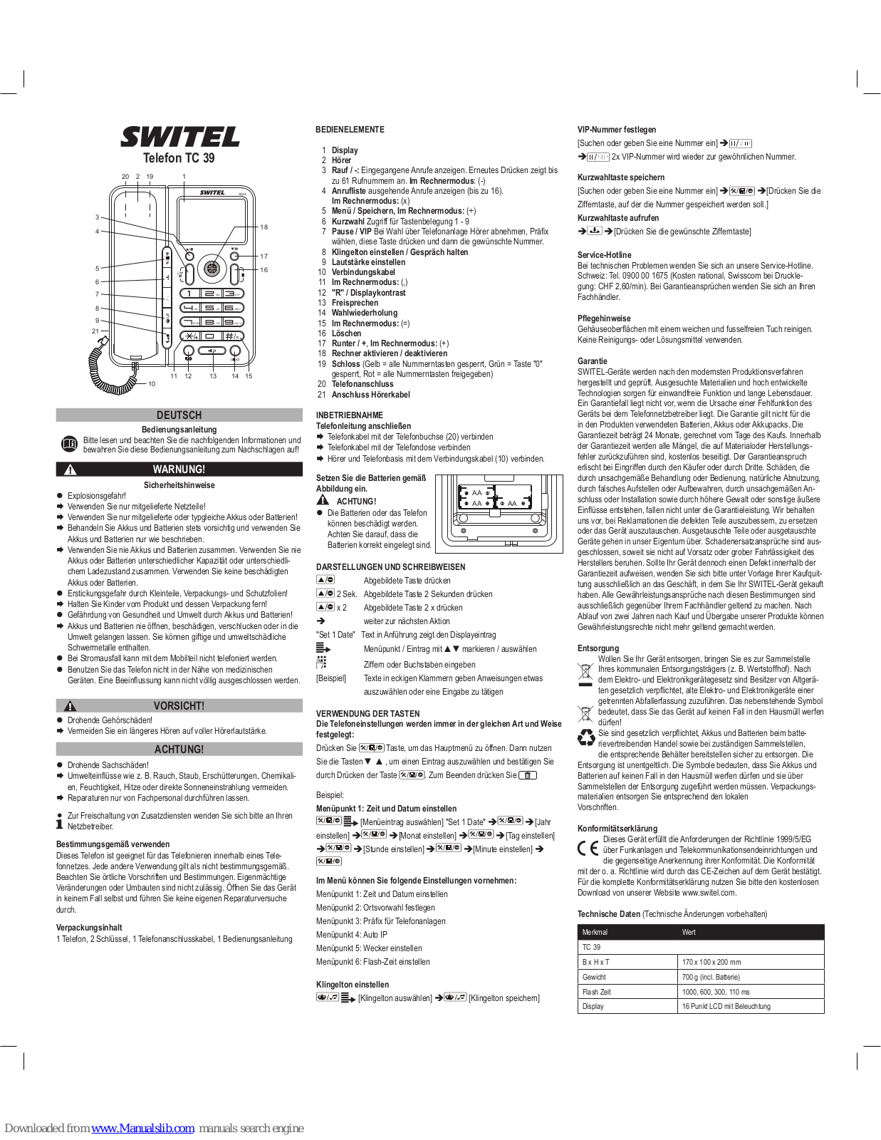 switel TC 39 Operating Instructions Manual