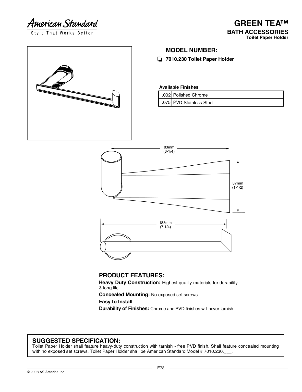 American Standard 7010.230 User Manual