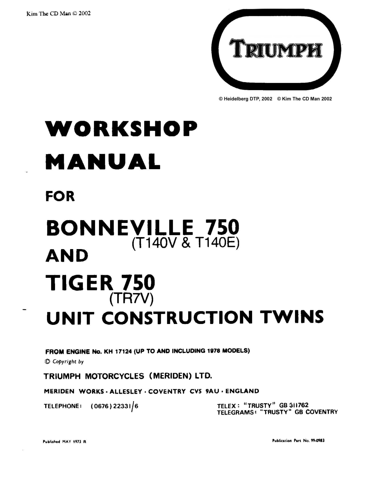 TRIUMPH Bonneville 750 Service Manual