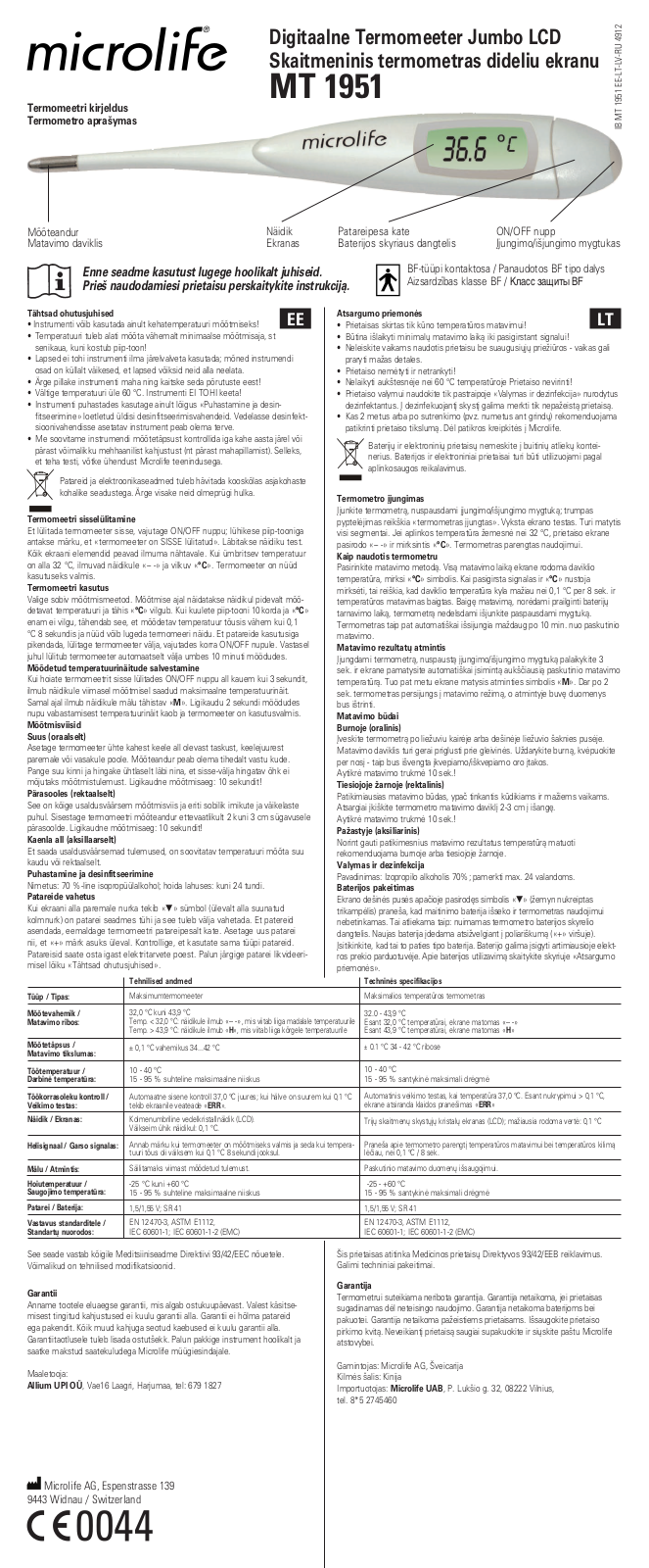 Microlife MT 1951 User Manual