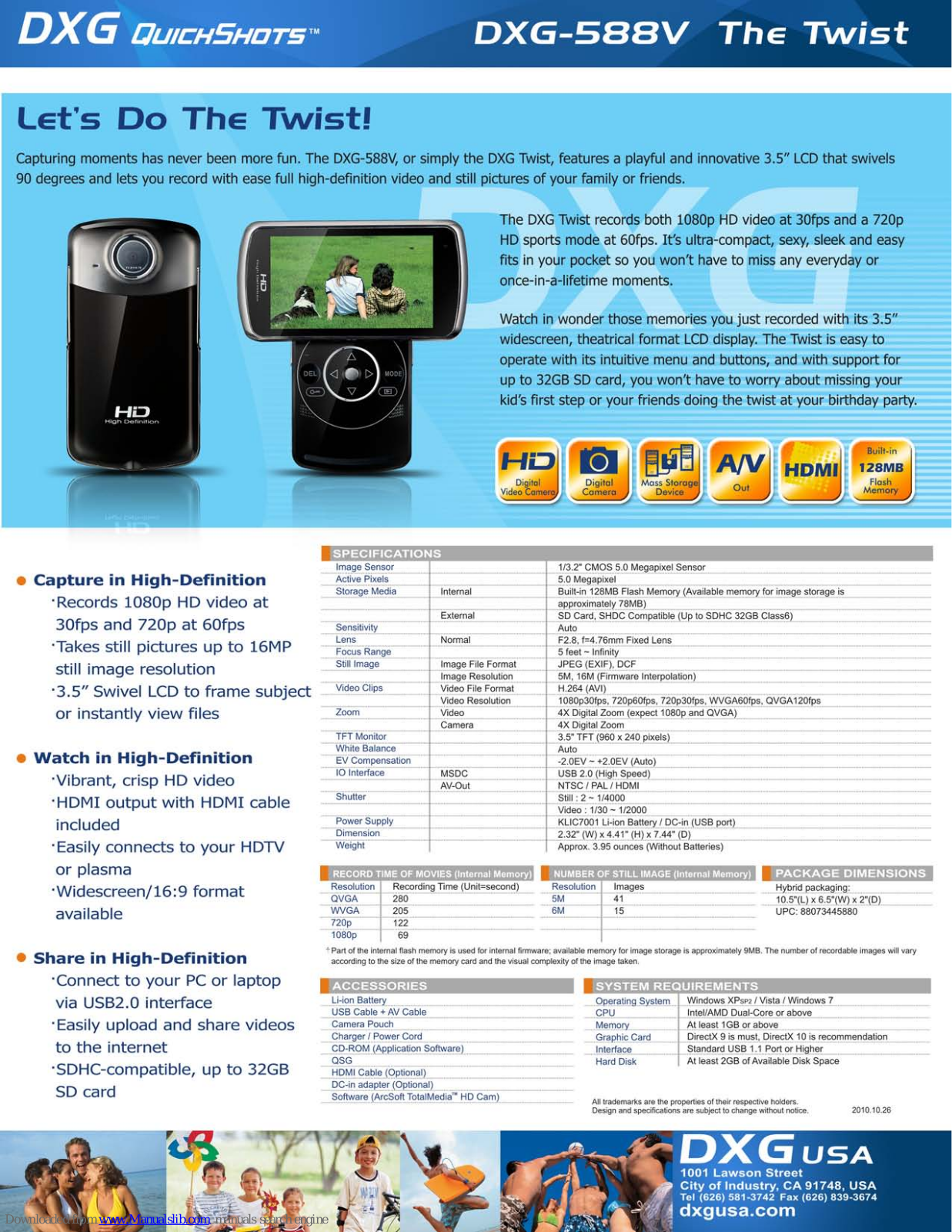 DXG DXG-588V, QuickShots DXG-588V, Twist Specifications - ManualMachine.com