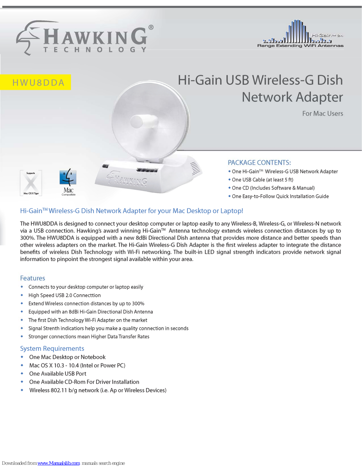 Hawking HWU8DDA Specification Sheet