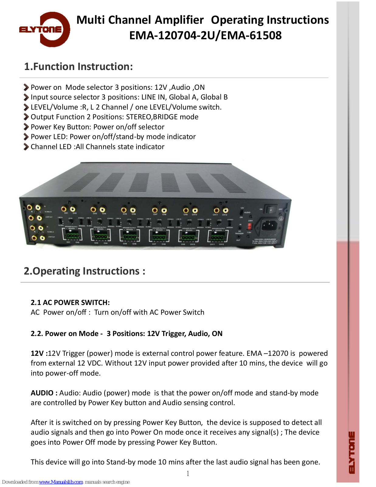 Elytone EMA-120704-2U, EMA-61508 Operating Instructions Manual