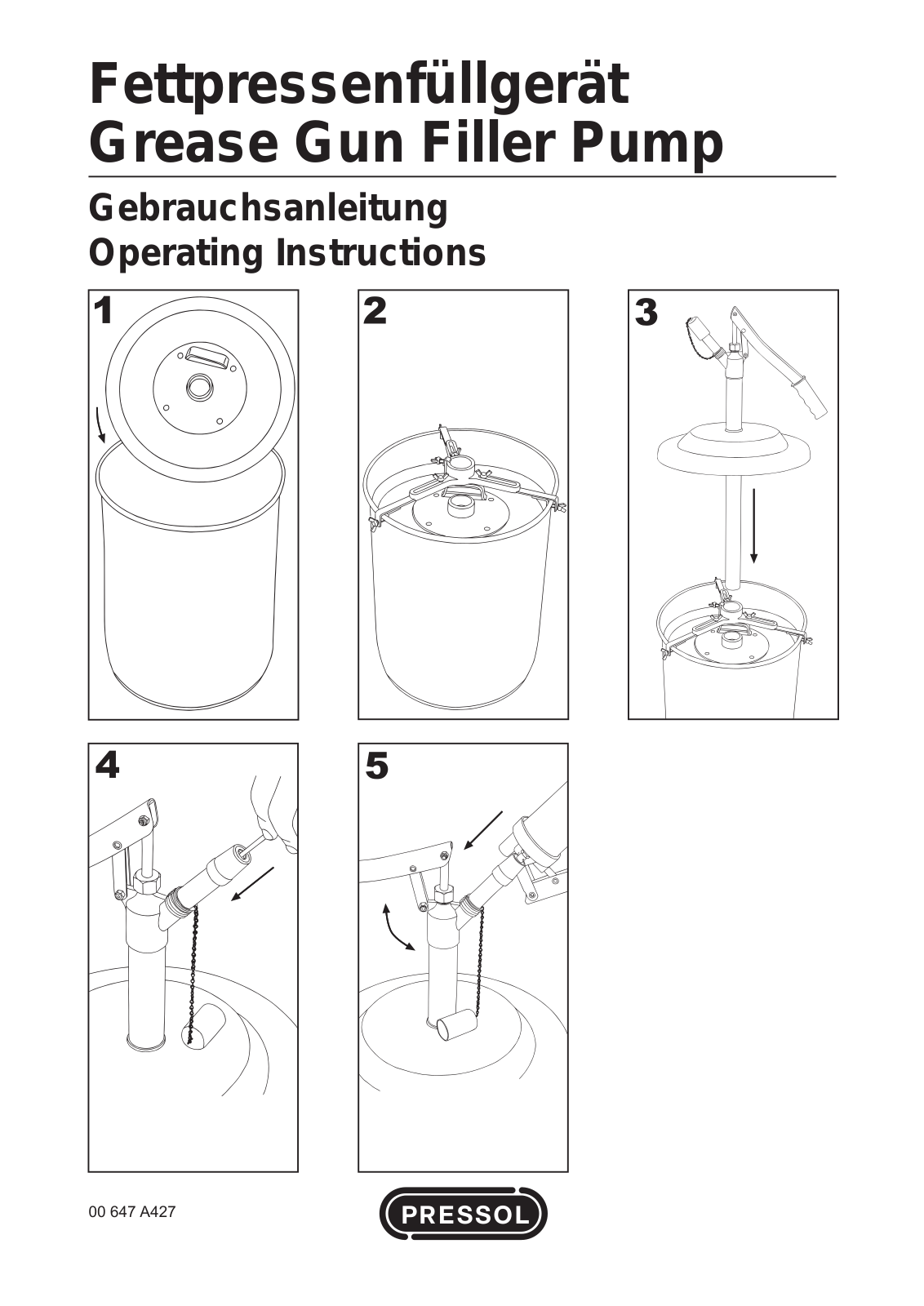 Pressol Grease Gun Filler Pump Operating Instructions