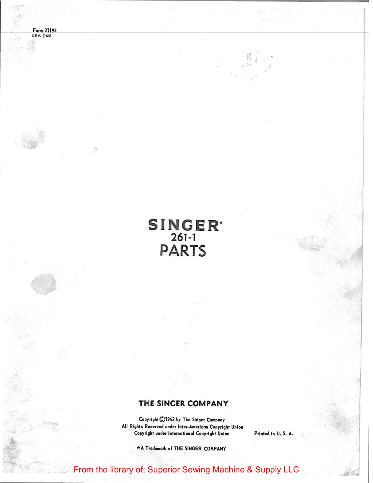 Singer 261-1, 26-3 Manual