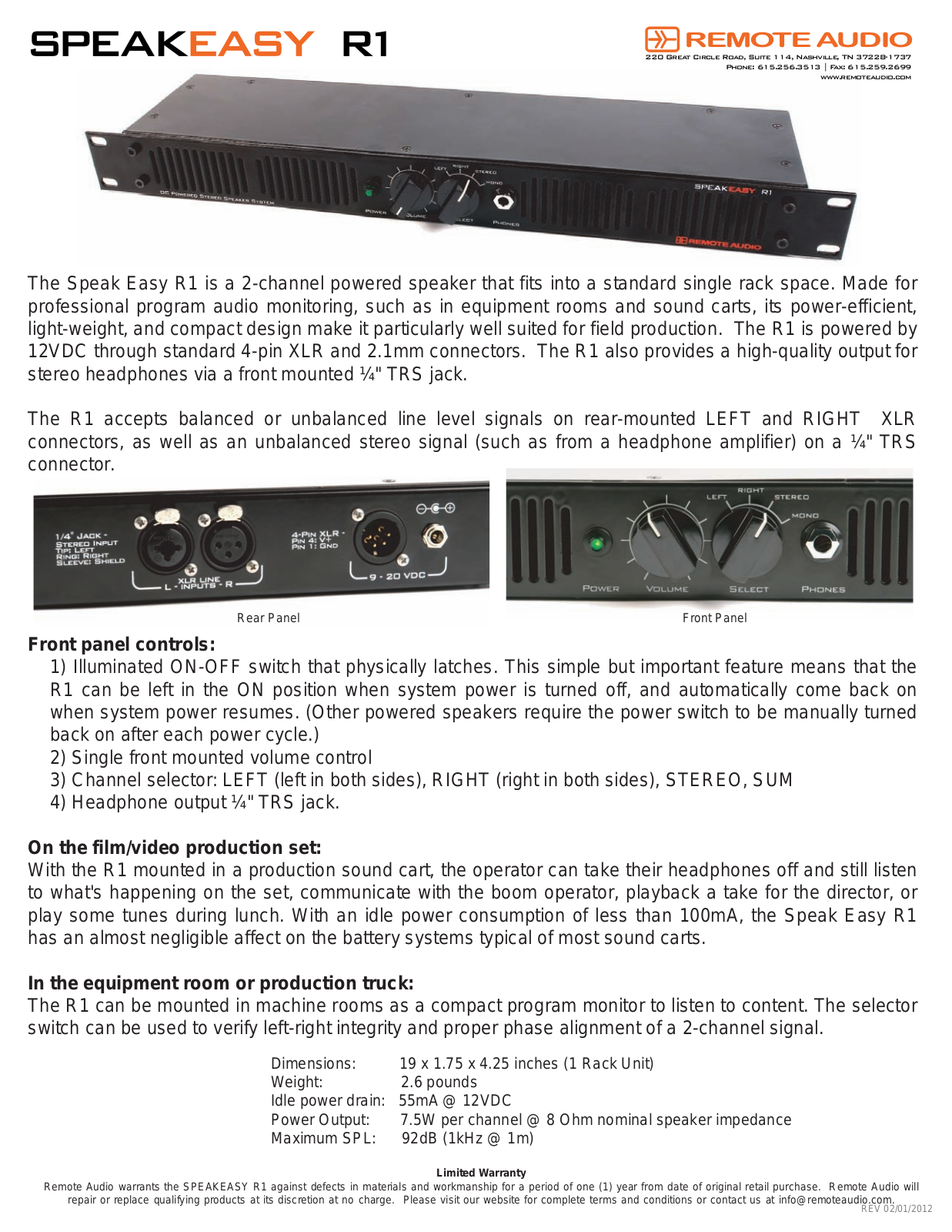 Remote Audio Speakeasy R1 User Manual